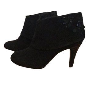 Black High Heeled Booties with Sparkle Details